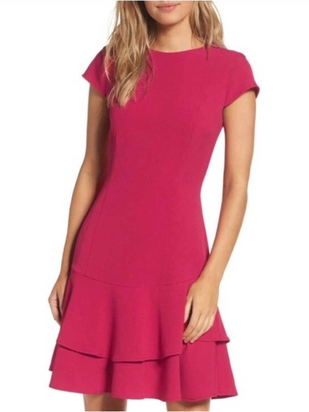 Eliza J Stretch Layered Tiered Ruffle Crepe Sheath Dress Berry Pink Size 20W